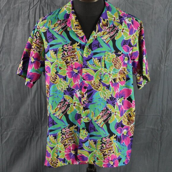 Vintage Hawaiian Shirt - Abstract Floral Pattern by Hilo Hattie - Men's XL - Picture 1 of 9